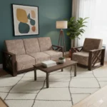 Contemporary Diagonal Teak Sofa Set 3+1+1 for stylish and comfortable living room seating