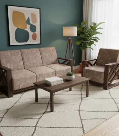 Contemporary Diagonal Teak Sofa Set 3+1+1 for stylish and comfortable living room seating