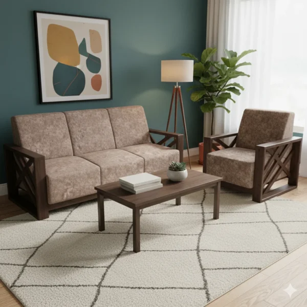 Contemporary Diagonal Teak Sofa Set 3+1+1 for stylish and comfortable living room seating