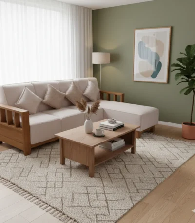 Tricube Teak Corner Sofa Set 3+Diwan perfect for family gatherings