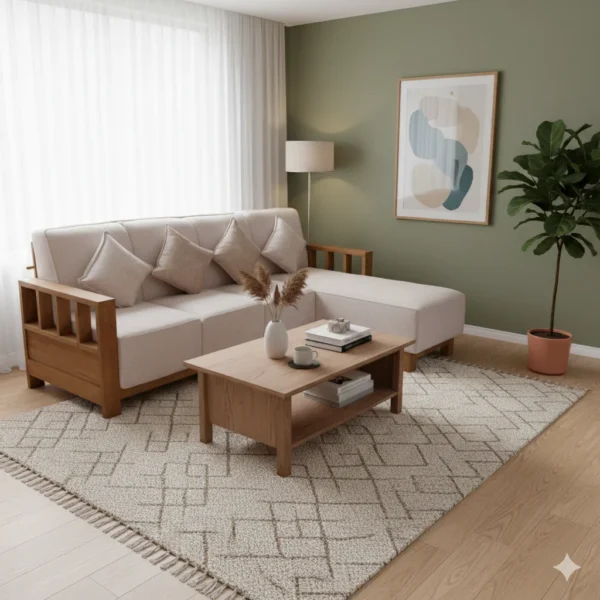 Tricube Teak Corner Sofa Set 3+Diwan perfect for family gatherings