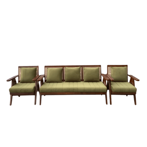 Inverted V Teak Cane Sofa Set 3+1+1