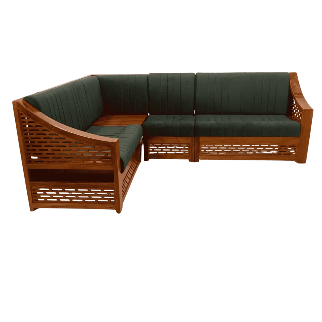 CNC Cutting Teak Corner Sofa Set 2+2+1