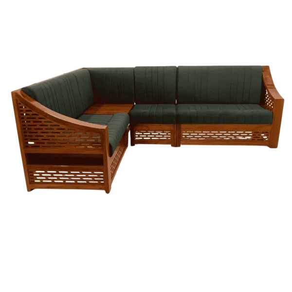 CNC Cutting Teak Corner Sofa Set 2+2+1