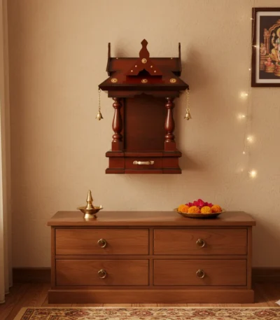 2 Bell Open Ambalam beautifully carved wooden altar for daily worship and rituals