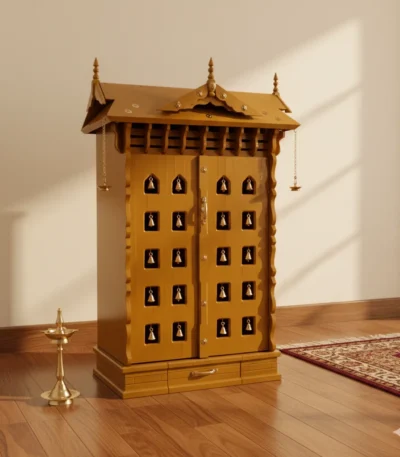 20 Bell Vadakkumnathan Ambalam solid wood temple for organizing idols and pooja essentials