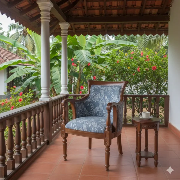 Rajadhani Depo Teak Cushion Sitout Chair crafted in solid teak for relaxed outdoor lounging