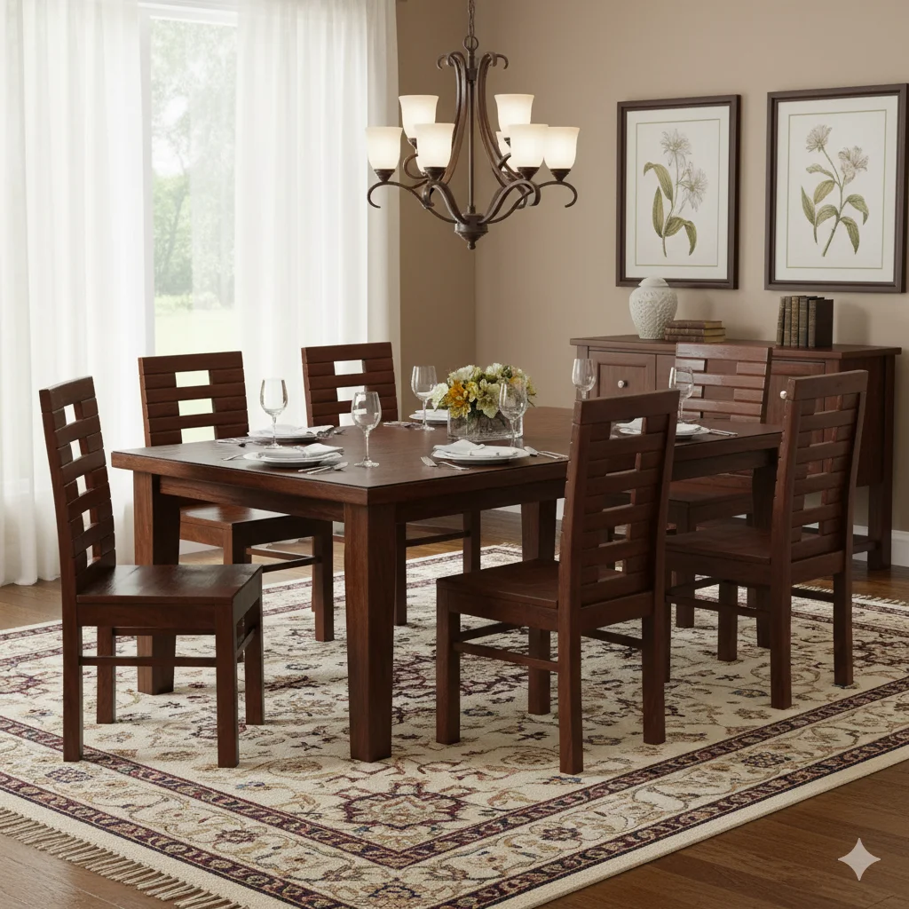 Center Rectangle Acacia Palaka Dining Chair with natural acacia finish