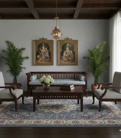 Reeper Backrest Teak Bench 3 seater with Cushion