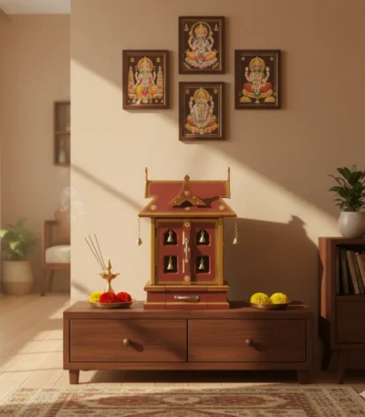 4 Bell Ambalam with four hanging bells creating a calm devotional atmosphere