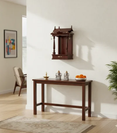 8 Bell Open Ambalam devotional wooden altar suited for morning and evening pooja