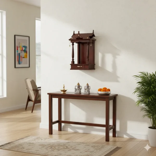 8 Bell Open Ambalam devotional wooden altar suited for morning and evening pooja