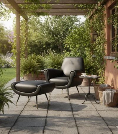 Aero Full Cover Sitout Chair with Ottoman ideal for patios, balconies, and porch spaces