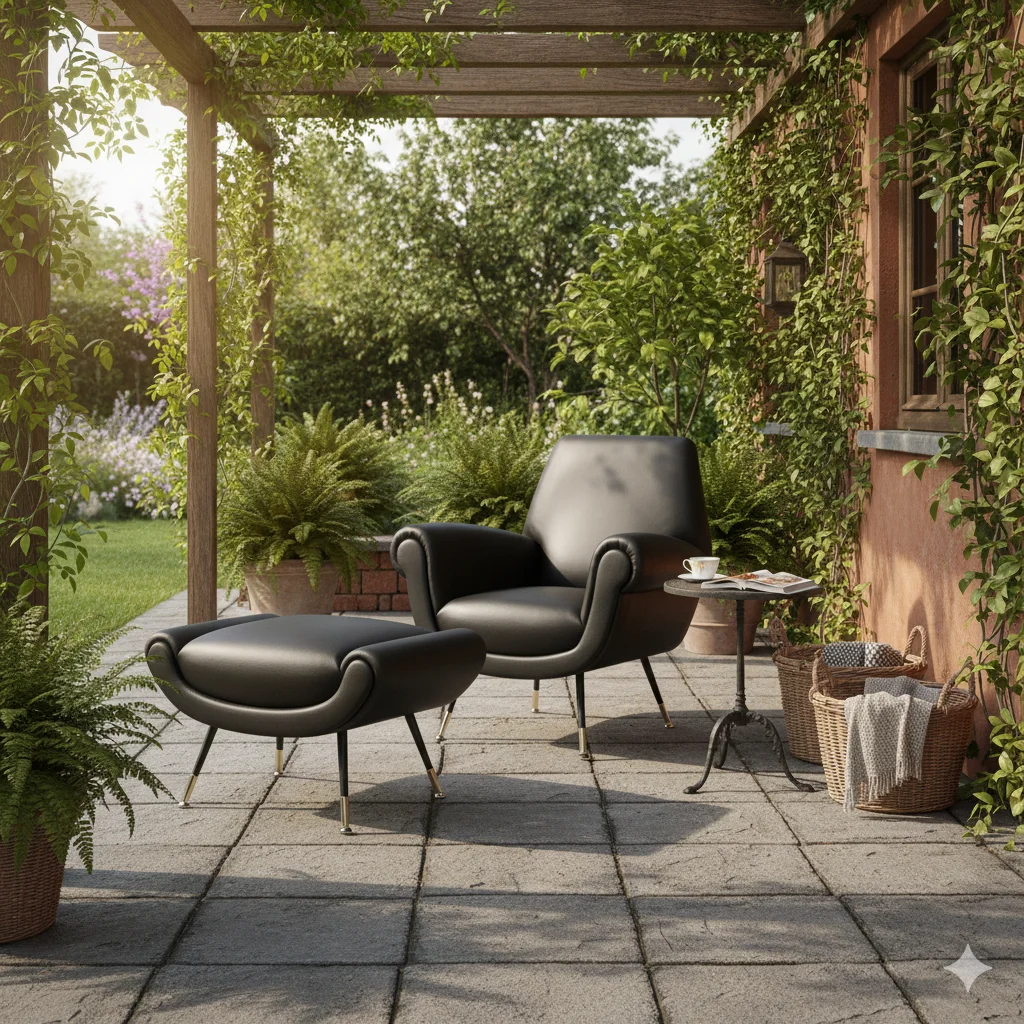 Aero Full Cover Sitout Chair with Ottoman ideal for patios, balconies, and porch spaces