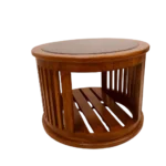 Round Teak Glass Teapoy