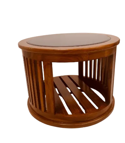 Round Teak Glass Teapoy