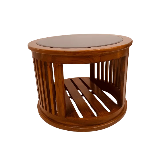 Round Teak Glass Teapoy
