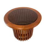 Kotta Round Teak Glass Teapoy