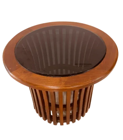 Kotta Round Teak Glass Teapoy