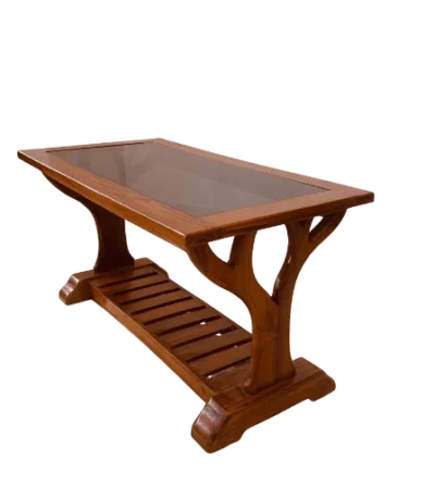 Tree Teak Glass Teapoy