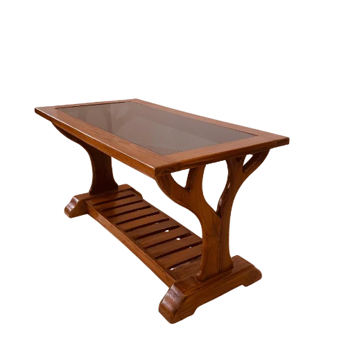 Tree Teak Glass Teapoy