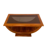 Vanji teak glass teapoy with solid teak wood frame and clear glass top for living room