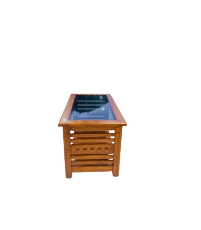 Kabali teak glass teapoy table, sturdy wooden living room center table furniture