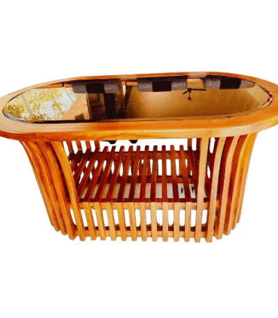 Oval Kotta Teak Glass Teapoy