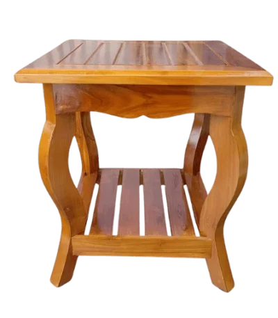 Peedam Square Teak Palaka Teapoy put next to couches