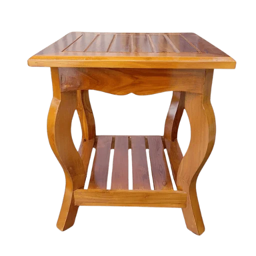 Peedam Square Teak Palaka Teapoy put next to couches