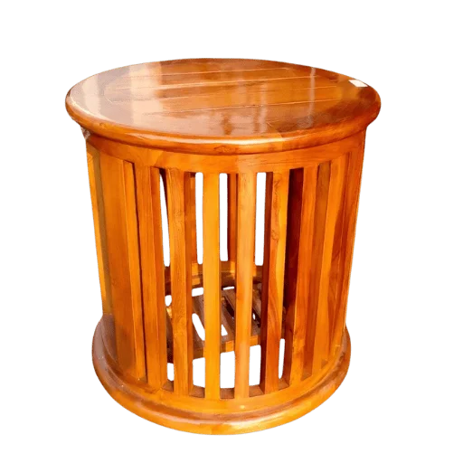 Compact small round teak wood palaka teapoy, traditional wooden coffee table