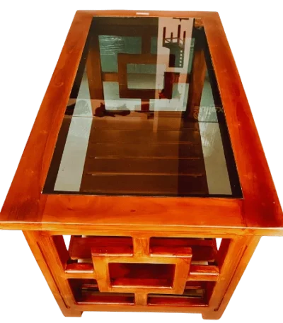 Square Teak Glass Teapoy with durable teak construction