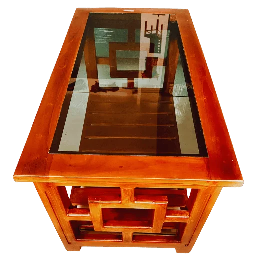Square Teak Glass Teapoy with durable teak construction