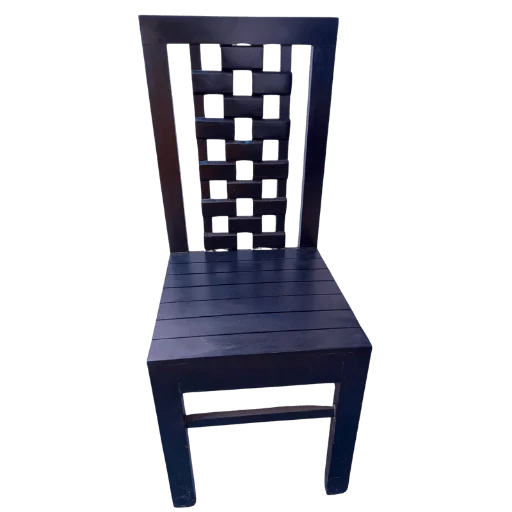 Biscuit Katta Acacia Palaka Black Stain Dining Chair with classic palaka seating style
