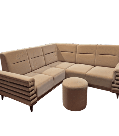 Woodline Full Cover Corner Sofa Set 2+2+1 with poufs for modern living room seating