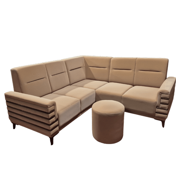 Woodline Full Cover Corner Sofa Set 2+2+1 with poufs for modern living room seating