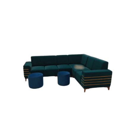 Woodline Full Cover Corner Sofa Set 2+2+1 with Poufs