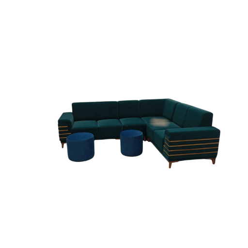 Woodline Full Cover Corner Sofa Set 2+2+1 with Poufs