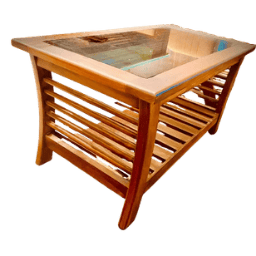 Ladder Teak Glass Teapoy