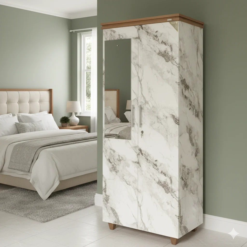 Compact 2 Door Particle Board Almirah combining dressing convenience and storage