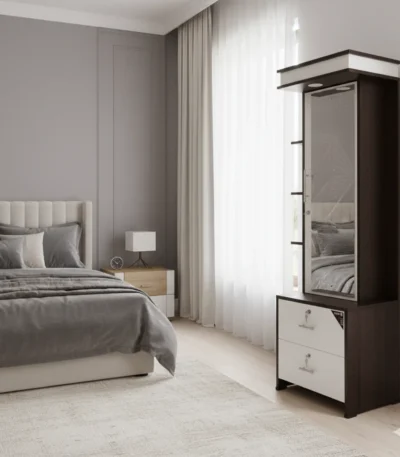 Fancy White Particle Board Dressing Table with box-style storage for cosmetics and essentials