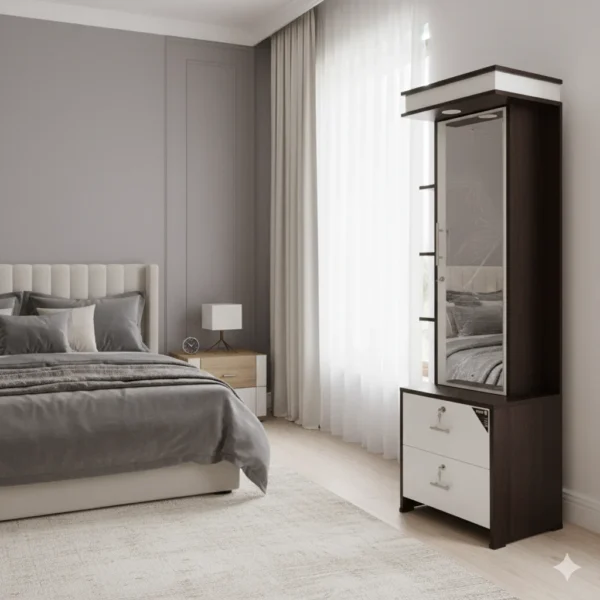 Fancy White Particle Board Dressing Table with box-style storage for cosmetics and essentials