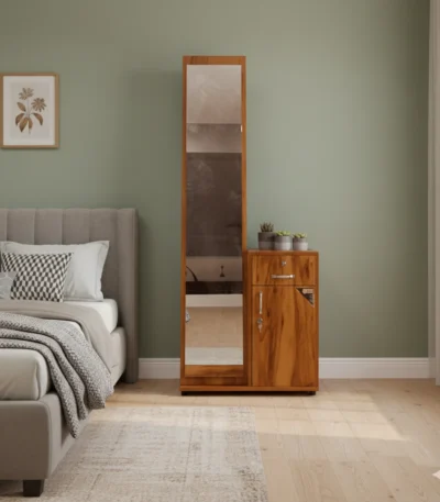 Full Mirror Particle Board Dressing Table visually opens up your room while keeping essentials organized.