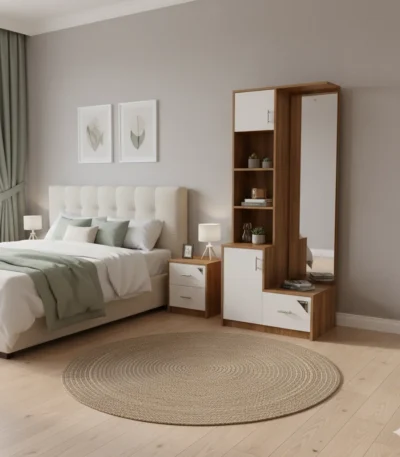 Multi Storage Particle Board Dressing Table opens up your room while keeping essentials organized.