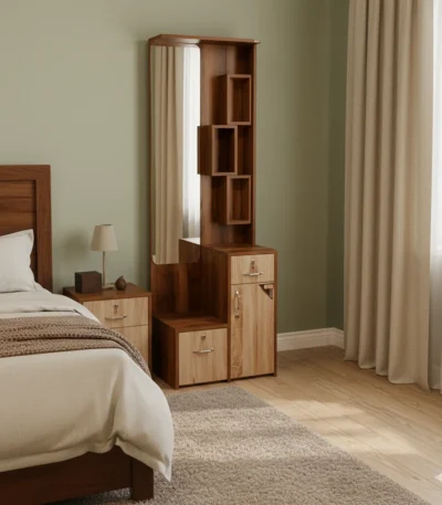 Square Boxes Particle Board Dressing Table offers organized space for makeup and accessories