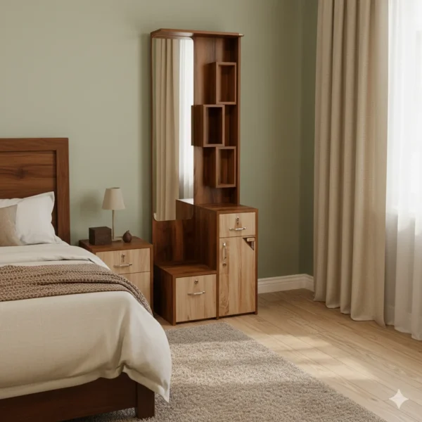 Square Boxes Particle Board Dressing Table offers organized space for makeup and accessories