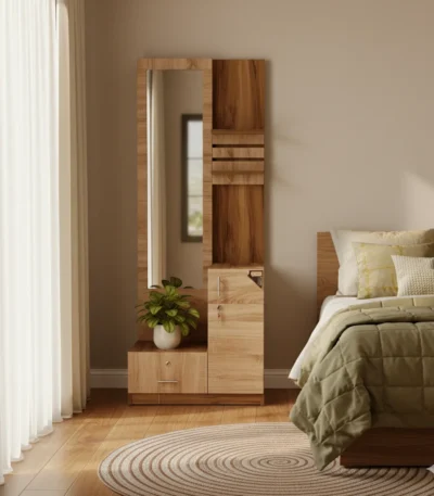 Stepped Particle Board Dressing Table effortless with a full mirror and a sleek particle board finish.