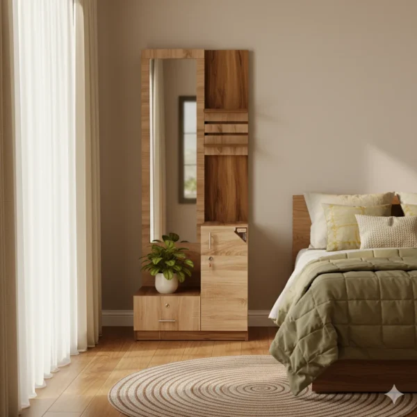 Stepped Particle Board Dressing Table effortless with a full mirror and a sleek particle board finish.