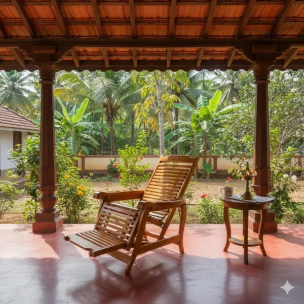 Teak wood recliner chair with glass holder for relaxing indoor use