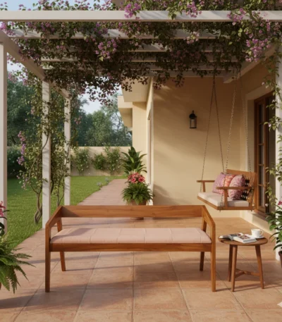 Rectangle Bench Teak 3 Seater with Cushion